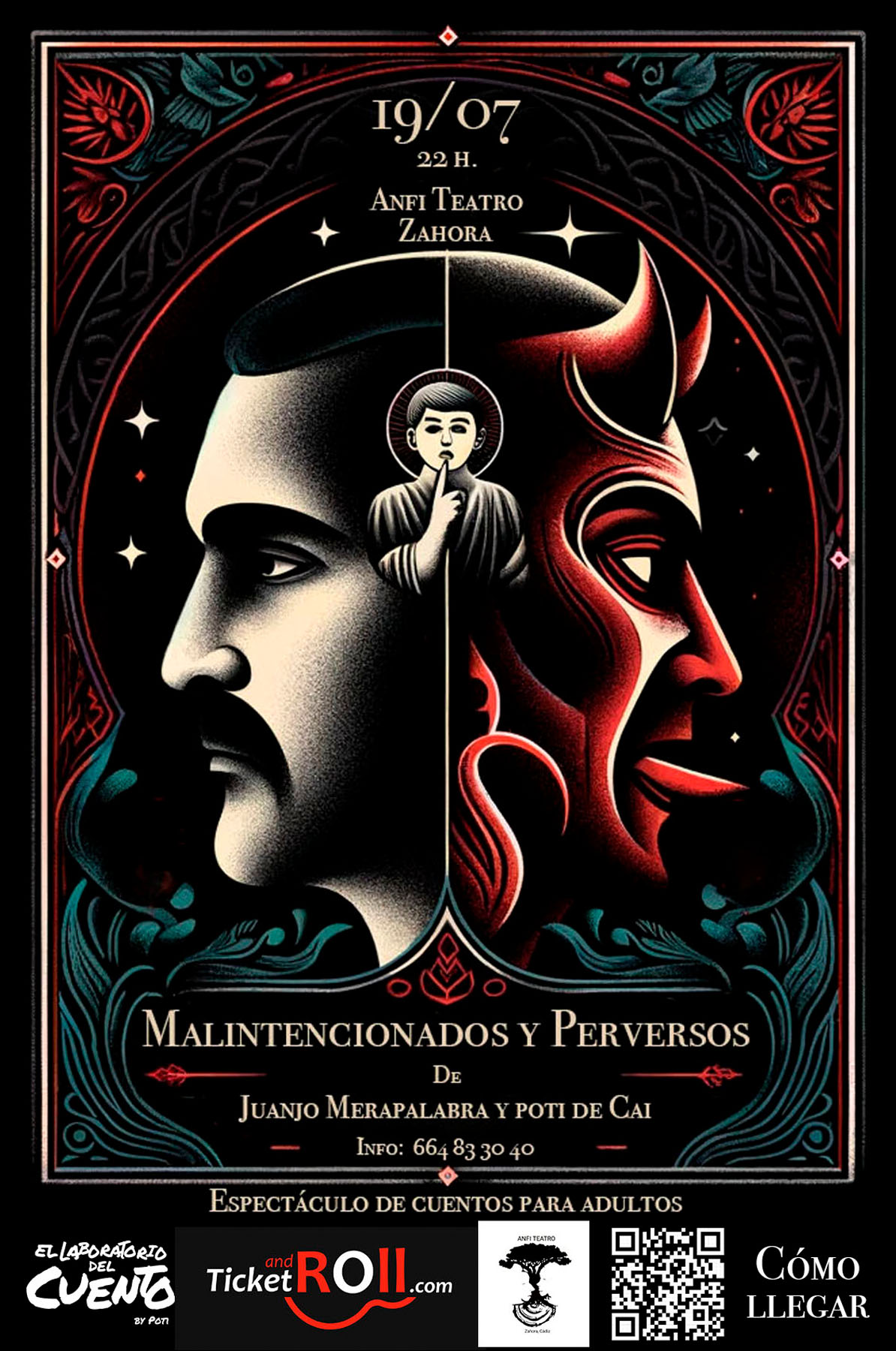 Cartel de «Malintencionados y Perversos», con Juanjo Merapalabra Y Poti De Cai.