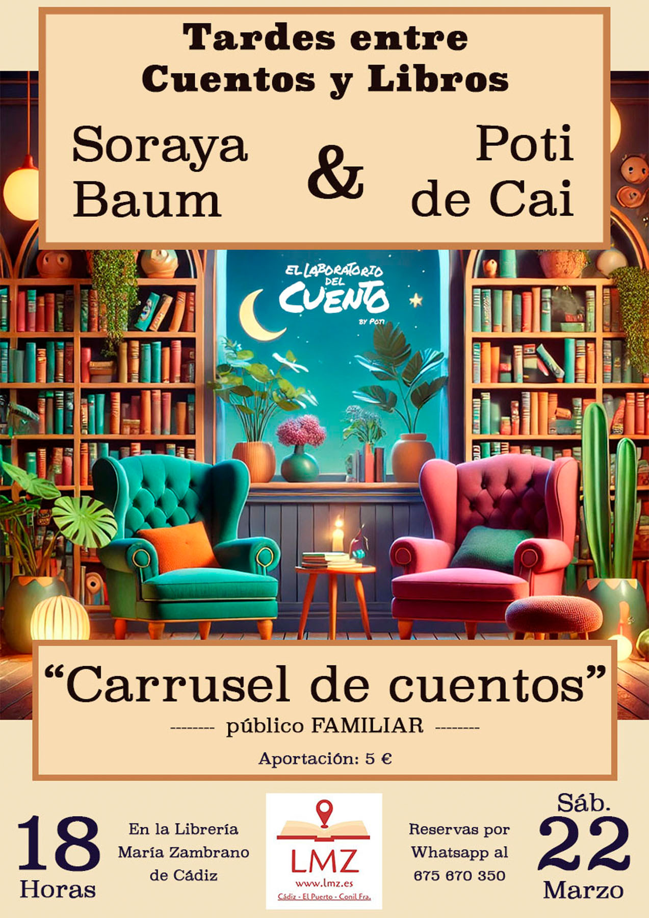 Cartel de «Carrusel de cuentos», con Soraya Baum y Poti de Cai.